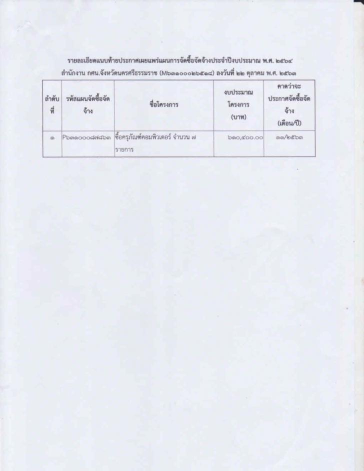 2. ประกาศเผยแพร่แผนการจัดซื้อจัดจ้าง ประจำปีงบประมาณ พ.ศ. 2564